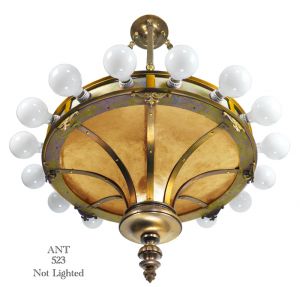 Bare Bulb Large Antique 17 Light Ceiling Chandelier with Mica Panels (ANT-523)