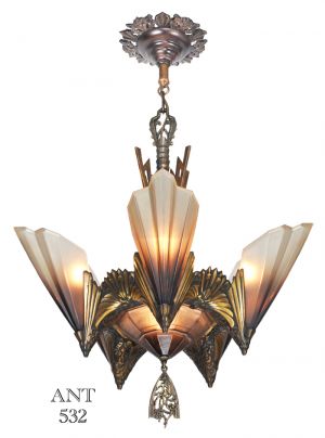 Art Deco Six Light Soleure Chandelier by Mid West Mnf Bronze Antique (ANT-532)