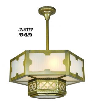 Arts and Crafts Gothic Style Hexagonal Ceiling Panel Light Chandelier (ANT-542)