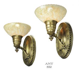 Art Deco Pair of Antique Brass Sconces Circa 1920s - 1930s American (ANT-552)