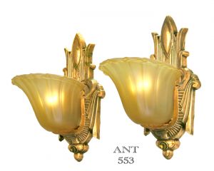 Art Deco Antique Slip Shade Wall Sconces Old Gold Finish Lights 1930s (ANT-553)