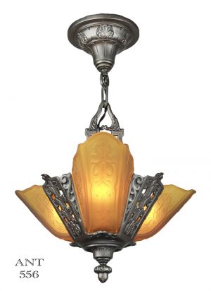 Art Deco Ceiling Pendant Three Light Small Chandelier by Moe Bridges (ANT-556)