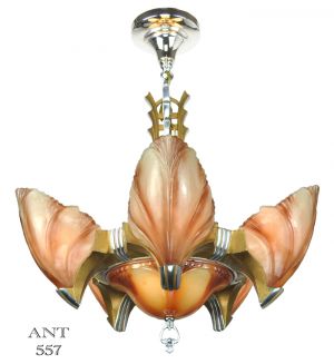 Art Deco Streamline Early Modern Clam Shell Slip Shade Chandelier (ANT-557)