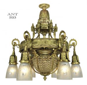 Antique Crystal Chandelier 6 Arm Ceiling Light Fixture Basket Style (ANT-593)