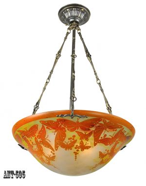 Rewired Vintage Ceiling Bowl Chandelier Cameo Glass Butterfly Light (ANT-595)