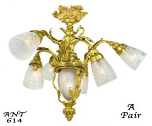 Neo Rococo French Chandeliers Pair of 6 Arm Ceiling Lights Fixtures (ANT-614)