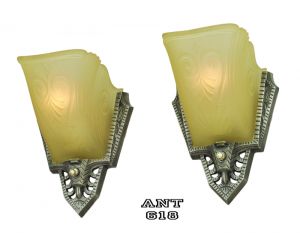 Art Deco Antique Wall Sconces Pair of 1930s Slip Shade Lights by Gill (ANT-618)