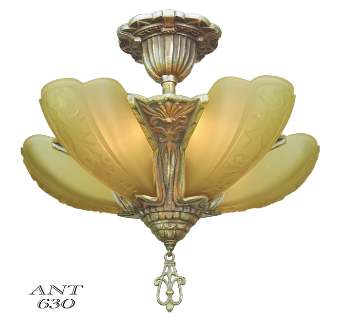 Vintage Hardware Lighting Art Deco Slip Shade Chandelier 5 Light Description