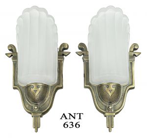 Art Deco Antique Wall Sconces 1930s Slip Shade Lights by Mid-West Mnf (ANT-636)