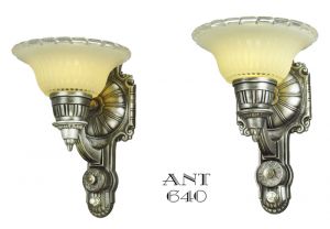 Art Deco Streamline Style Wall Sconces Pair Antique Lights Fixtures (ANT-640)