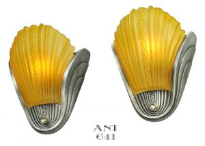 Art Deco Streamline Wall Sconces Pair with Slip Shades Circa 1938 (ANT-641)