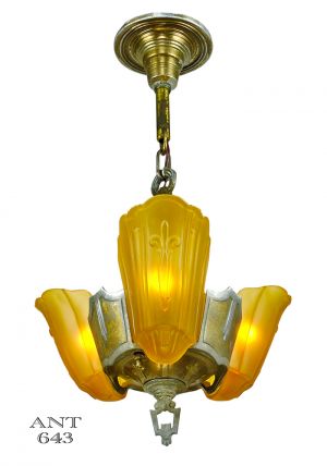 Art Deco Lincoln 3 Light Chandelier 1935 Slip Shade Ceiling Fixture (ANT-643)