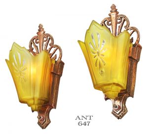 Art Deco Antique Wall Sconces Circa 1930 Slip Shade Lights Fixtures (ANT-647)