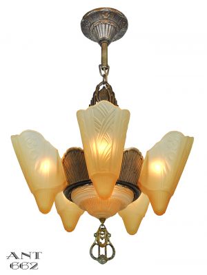 Art Deco Streamline Chandelier Six Light Slip Shade Ceiling Fixture (ANT-662)