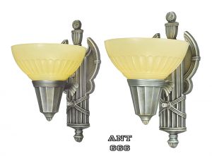 Art Deco Streamline Wall Sconces Pair of 30s Romanesque Design Lights (ANT-666)