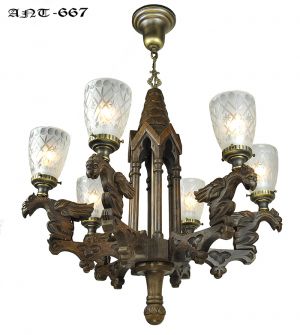 Victorian Gothic Renaissance Revival Griffin Chandelier 6 Arm Light (ANT-667)
