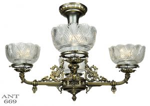 Victorian Gasolier Style Dragon Chandelier 4 Arm Ceiling Light 1900s (ANT-669)