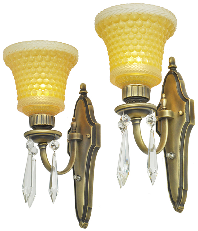Vintage Crystal Wall Sconces Circa 1920s 1930s 1940s Lights Hobnail ANT 671