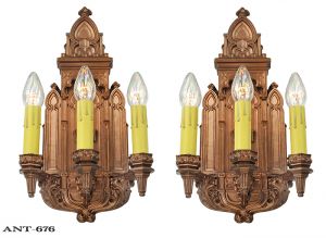 Antique Victorian Wall Sconces Pair of Plaster Lights 1880s Fixtures (ANT-676)