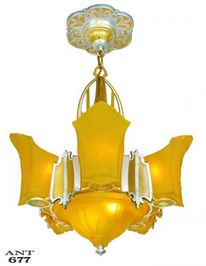 Antique Art Deco Chandelier 6 Shade Ceiling Light Fixture Circa 1935 (ANT-677)