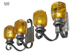 Rustic Wall Sconces Pair of Steel Iron Lights 2 Double Arm Fixtures (ANT-679)