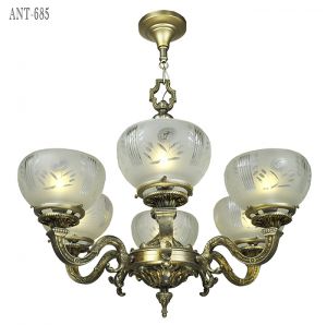 Antique Chandelier French 6 Arm Ceiling Light Fixture Circa 1920 (ANT-685)