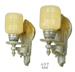 Art Deco Streamline Style Wall Sconces Pair of Lights 1930s Lighting (ANT-686)