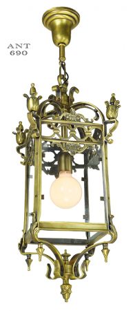 Antique Pendants Brass Ceiling Fixtures Circa 1920 Entry Hall Lights (ANT-690)