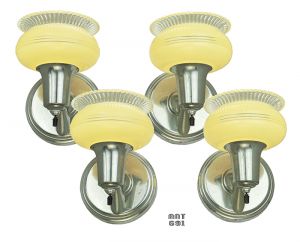 Art Deco Streamline Wall Sconces Set 4 Lights 1930s Nickel Fixtures (ANT-691)