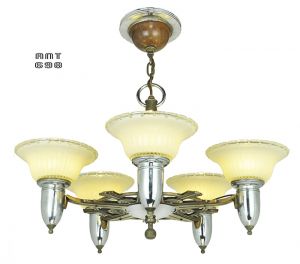 Art Deco Streamline Style Chandelier Antique 5 Light Ceiling Fixture (ANT-698)