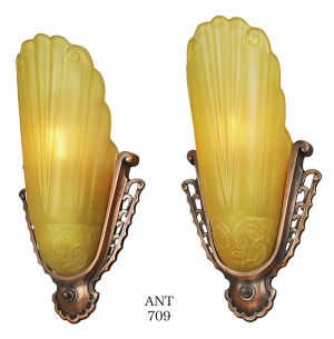 Antique Art Deco Wall Sconces Pair of Virden Slip Shade Lights 1930s (ANT-709)