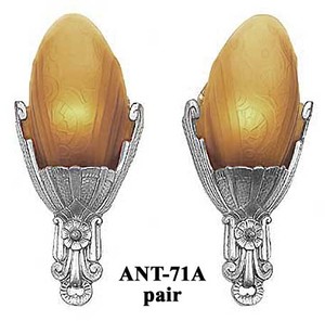 Original Lincoln Fleurette Slip Shade Sconces Pair Amber Shades (ANT-71A)