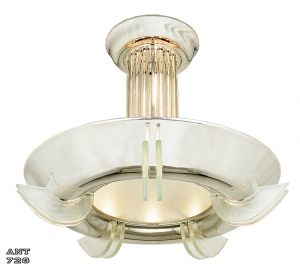 Art Deco Streamline Aluminum and Glass Bowl Chandelier Circa 1930s (ANT-728)