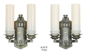 1920s Wall Sconces Pair of Antique Double Arm Lights Vintage Fixtures (ANT-730)
