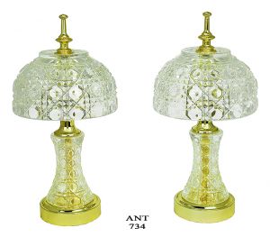 Matching Pair of Vintage Table Lamps Cut Crystal Small Elegant Accent (ANT-734)