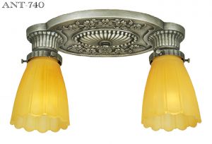 Antique Flush Mount Low Ceiling Light Small 2 Lamp 1920s Fixture (ANT-740)