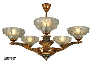 Antique Art Deco French Chandelier Ezan Icicle Light Fixture Copper (ANT-747)