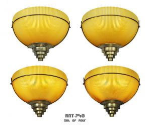 Set of 4 Vintage Wall Sconces Amber Holophane Style Slip Shade Lights (ANT-748)