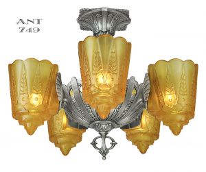 Art Deco Antique Chandelier Two in One Slip Shade Light by Lincoln (ANT-749)