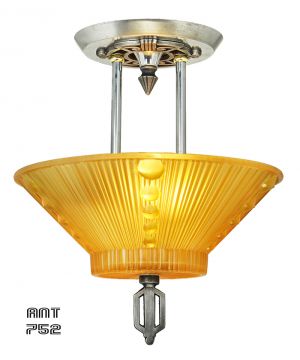 Original Art Deco Ceiling Bowl Light Semi Flush Mount Nickel Brass (ANT-752)