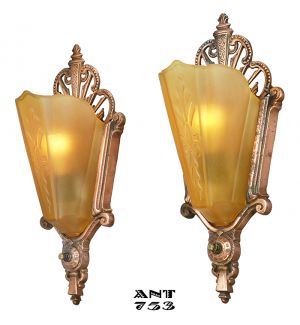 Art Deco Antique Wall Sconces Slip Shade Lights Circa 1930s Fixtures (ANT-753)