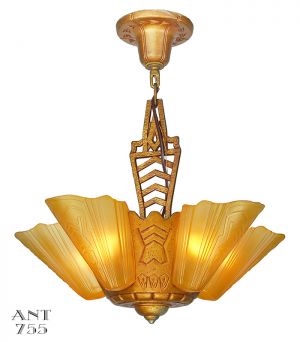 Art Deco Slip Shade Chandelier Australian Aboriginal Design by Markel (ANT-755)