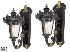 Vintage Porch Lights Matching Pair of Edwardian Outdoor Wall Sconces (ANT-771)