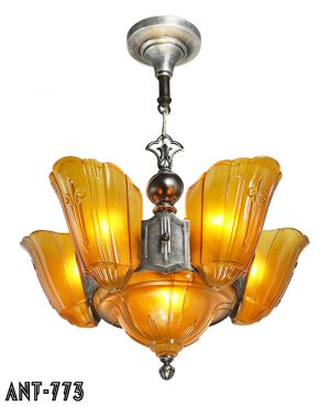 Art Deco Original 6 Light Slip Shade Chandelier by Lincoln Lighting (ANT-773)