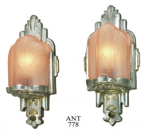 Art Deco Wall Sconces Antique Pink Slip Shade Lights 1930s Lighting (ANT-778)