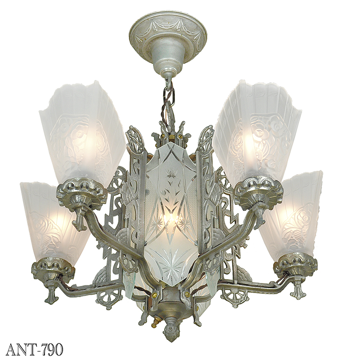 360 Vintage Antique  arT DEco Glass Ceiling Light Lamp Fixture Chandelier 1 
