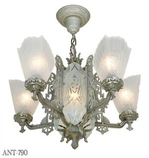 Art Deco Antique Chandelier with Cut Glass Center 5 Arm Ceiling Light (ANT-790)