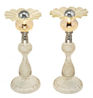 Pair Antique Table Lamps English Cut Crystal Lighting Accent Lights (ANT-792)