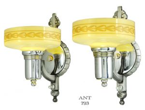 Art Deco Streamline Wall Sconces Pair Nickel Lights Antique Lighting (ANT-793)