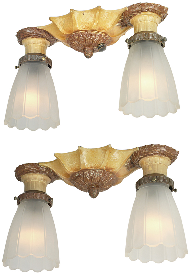Pair Of Flush Mount Ceiling Lights, Antique 1920 Ceiling Light Fixtures